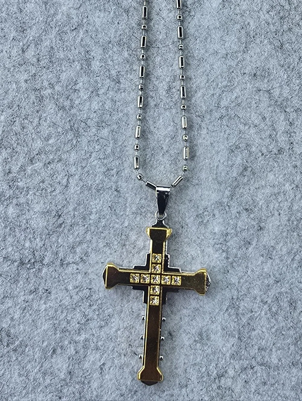 Men’s Gold Stainless Steel Cross Pendant Necklace Christian CZ Crystal Crucifix